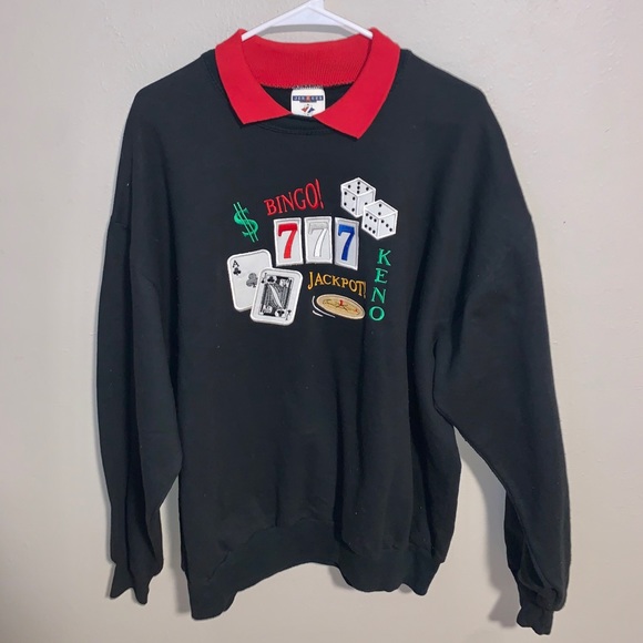 Jerzees Long Sleeve Black/Red Lucky Bingo Polo - Picture 1 of 5